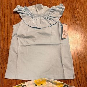 Light Blue Kids Tank Top with Ruffles and floral bottoms